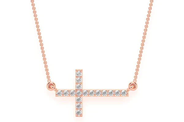 0.10ct Diamond Sideways Cross Connected Necklace 18K Solid Gold - Image 4
