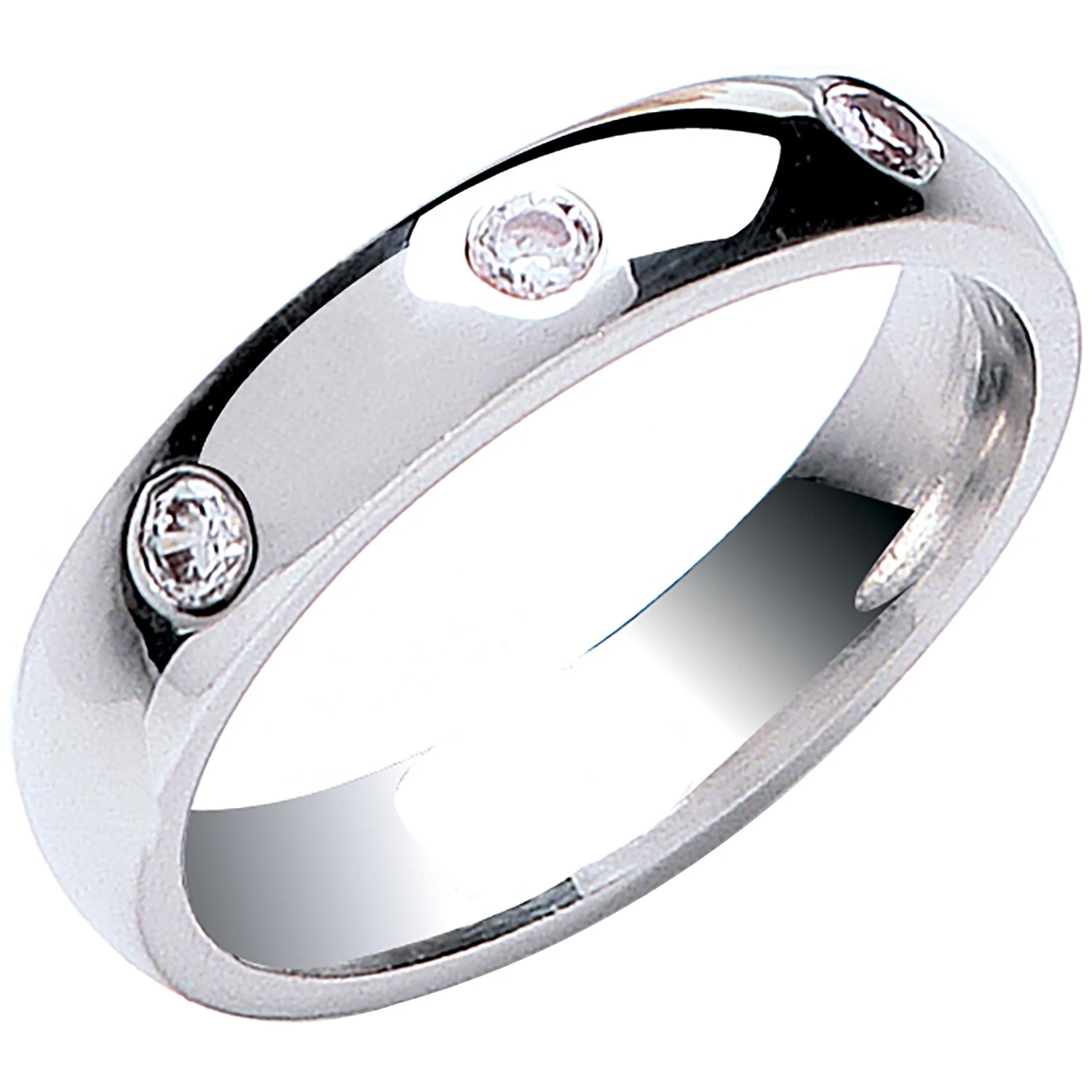 0.12ctw 3st Brilliant Cut Diamond Set 4mm Court Platinum Wedding Band - Platinum