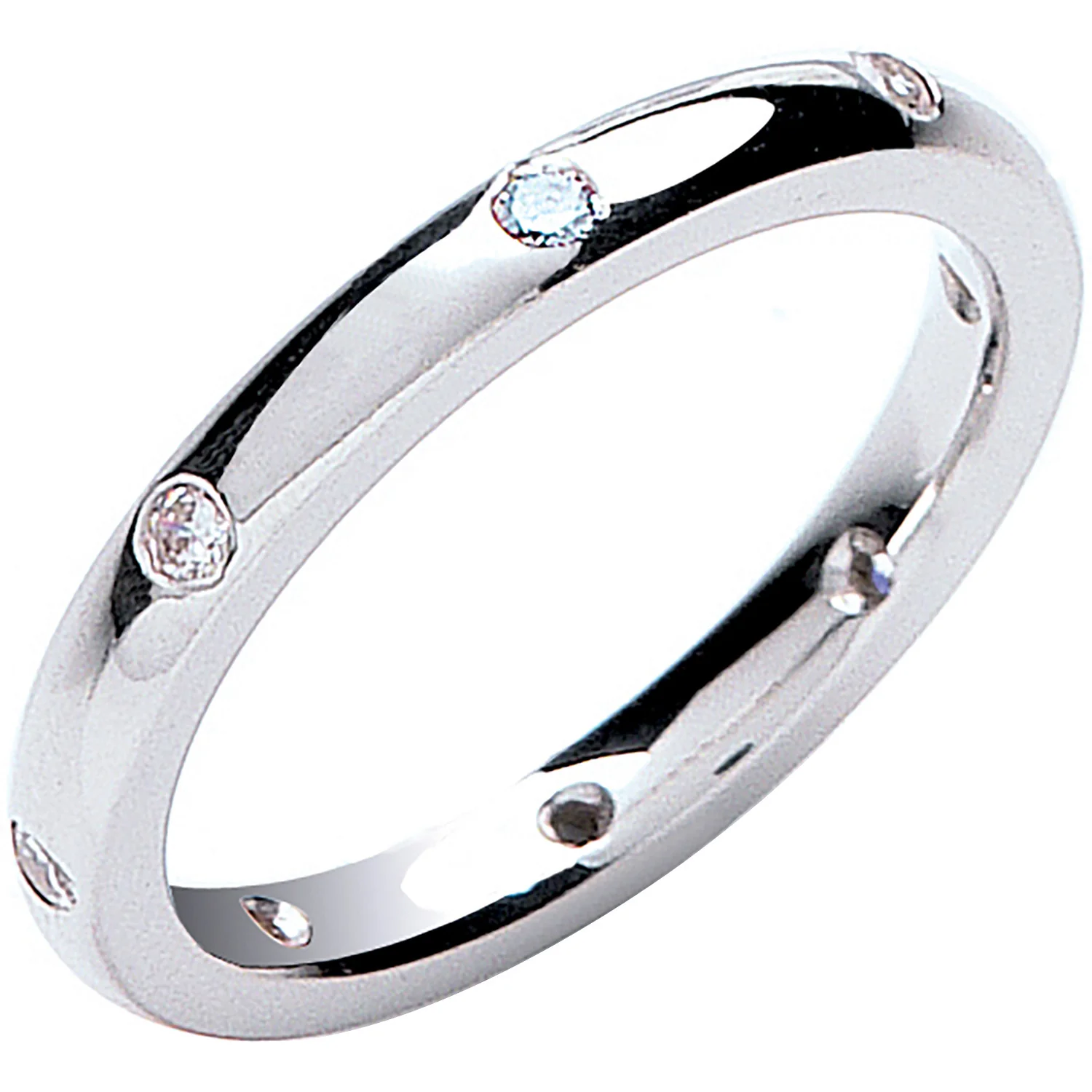 0.13ctw 8st Brilliant Cut Diamond Set 2mm Court Platinum Wedding Band - Platinum - Image 2