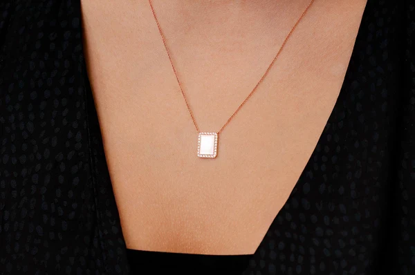 0.15ct Diamond Rectangle Picture Connected Necklace 18K Solid Gold - Image 6