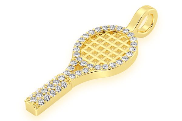 0.20ct Diamond Tennis Racket Pendant 18K Solid Gold - Image 2