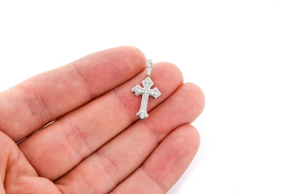 0.25ct Diamond Rounded Cross Pendant 18K Solid Gold - Image 9