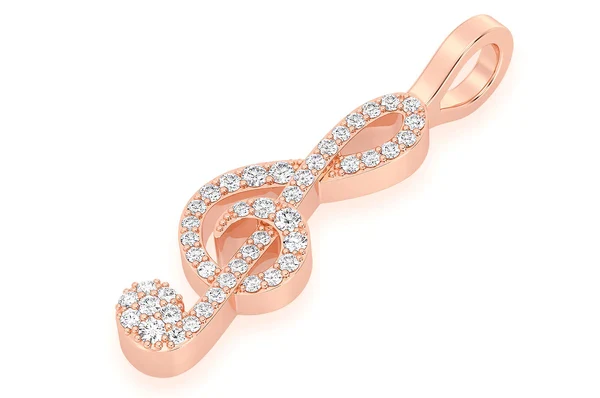 0.25ct Diamond Treble Clef Pendant 18K Solid Gold - Image 5