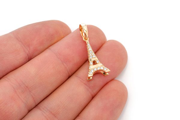 0.33ct Diamond French Eiffel Tower Pendant 18K Solid Gold - Image 3