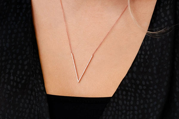0.33ct Diamond V Connected Necklace 18K Solid Gold - Image 6