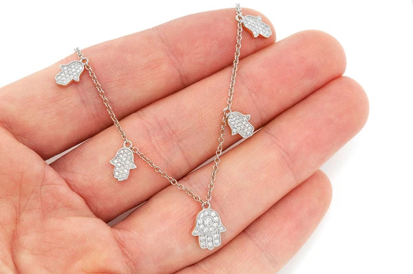 0.40ct Diamond 5 Hamsa Rolo Connected Necklace 18K Solid Gold - Image 4