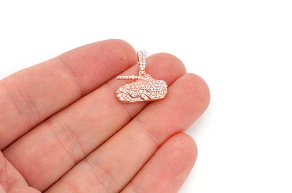 0.40ct Diamond Military Battle Tank Pendant 18K Solid Gold - Image 9