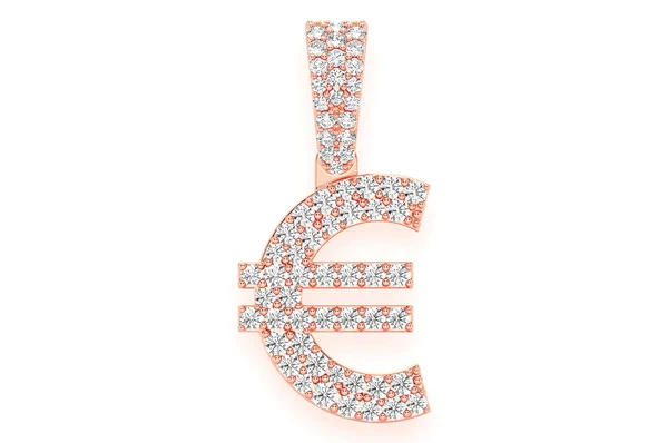 0.45ct Diamond Euro Currency Symbol Pendant 18K Solid Gold - Image 7