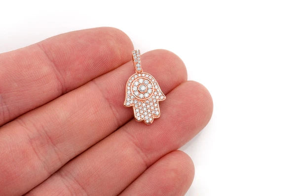 0.45ct Diamond Hamsa Pendant 18K Solid Gold - Image 9