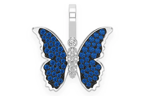 0.50ct Diamond Butterfly Sapphire Pendant 18K Solid Gold - Image 3