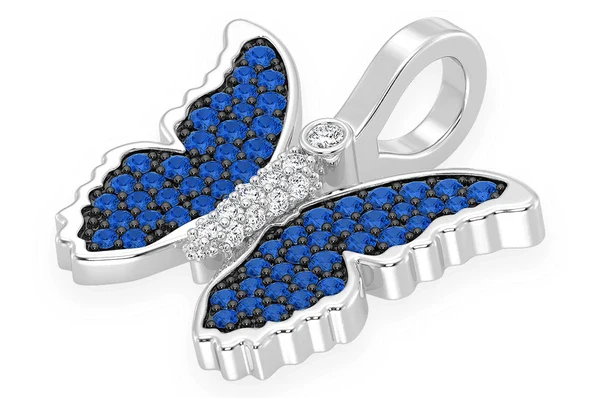0.50ct Diamond Butterfly Sapphire Pendant 18K Solid Gold - Image 4
