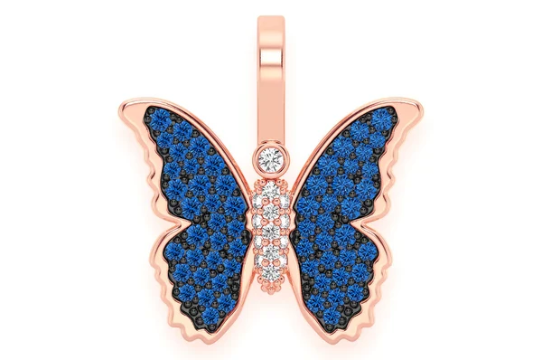 0.50ct Diamond Butterfly Sapphire Pendant 18K Solid Gold - Image 5