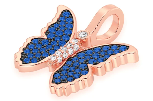 0.50ct Diamond Butterfly Sapphire Pendant 18K Solid Gold - Image 6
