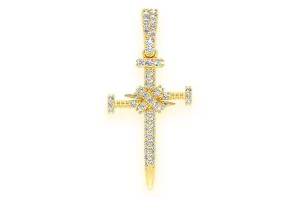 0.50ct Diamond Nail Cross Pendant 18K Solid Gold