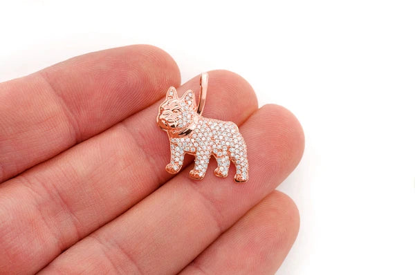 0.66ct Diamond French Bulldog Pendant 18K Solid Gold - Image 6