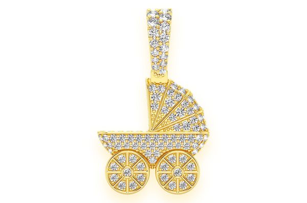 0.68ct Diamond Baby Stroller Pendant 18K Yellow Gold