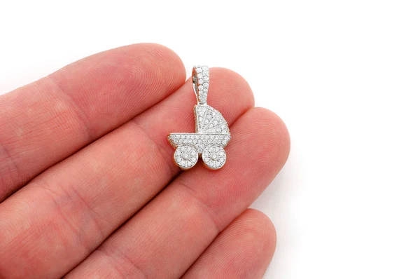 0.68ct Diamond Baby Stroller Pendant 18K Yellow Gold - Image 6