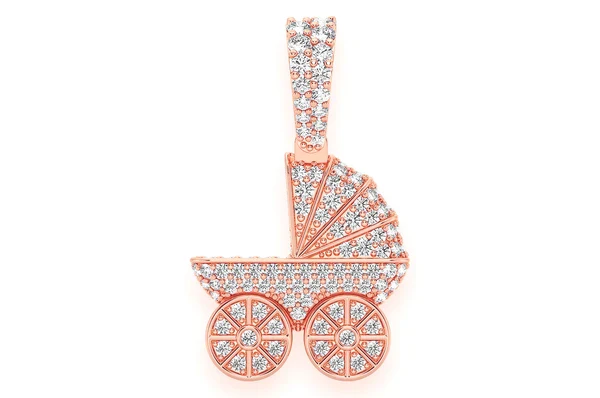 0.68ct Diamond Baby Stroller Pendant 18K Yellow Gold - Image 7