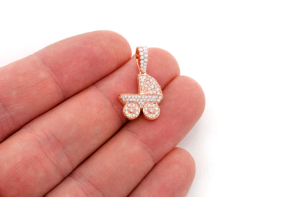0.68ct Diamond Baby Stroller Pendant 18K Yellow Gold - Image 9