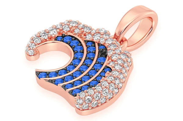 0.75ct Diamond Blue Ocean Wave Pendant 18K Solid Gold - Image 6
