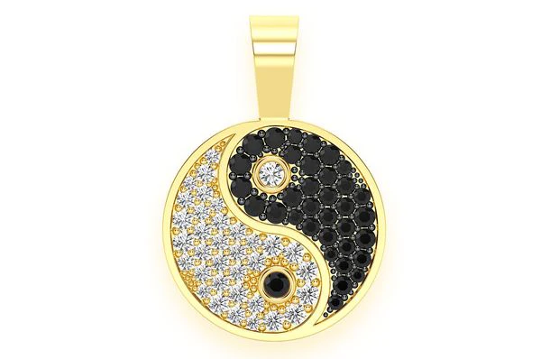 0.80ct Diamond Yin Yang Black & White Pendant 18K Solid Gold