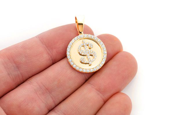 1.00ct Diamond Dollar Sign Medallion Pendant 18K Solid Gold - Image 3