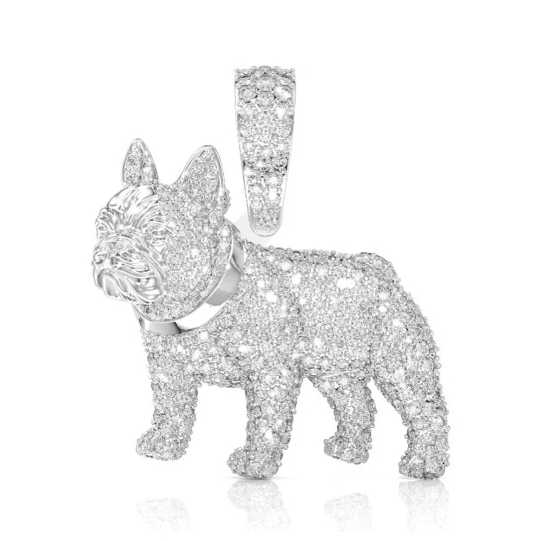 1.50ct Diamond French Bulldog Pendant 18K Solid Gold - Image 3