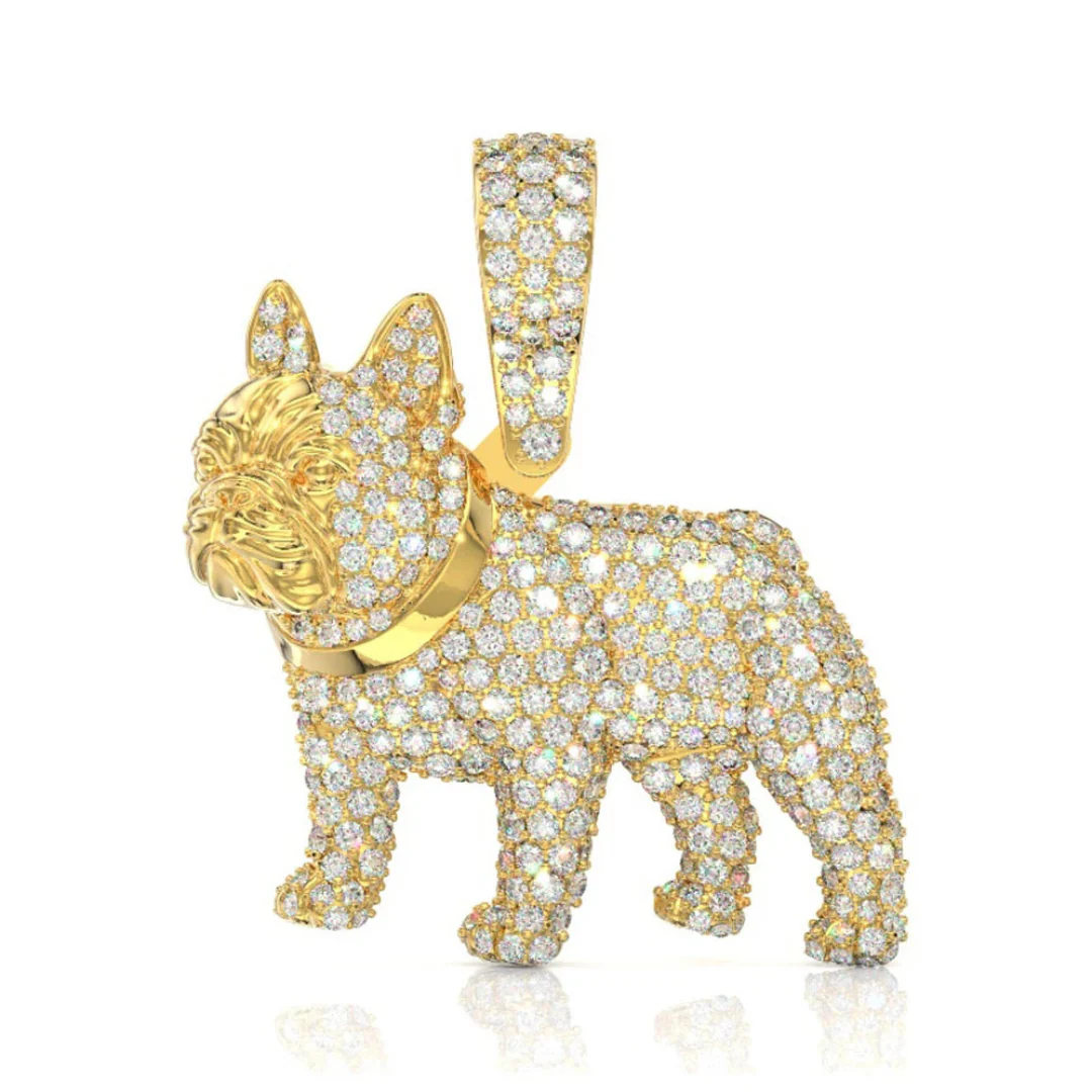 1.50ct Diamond French Bulldog Pendant 18K Solid Gold - Image 5