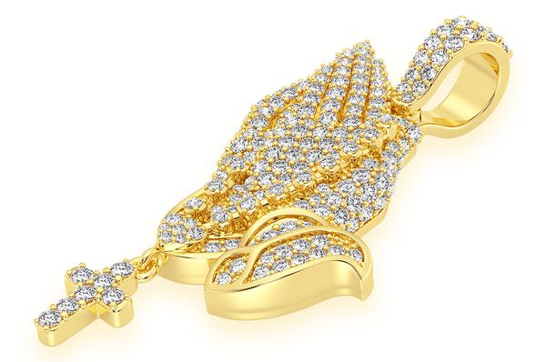 1.50ct Diamond Rosary Prayer Hands Pendant 18K Solid Gold - Image 2