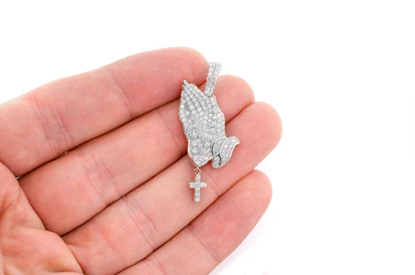 1.50ct Diamond Rosary Prayer Hands Pendant 18K Solid Gold - Image 9