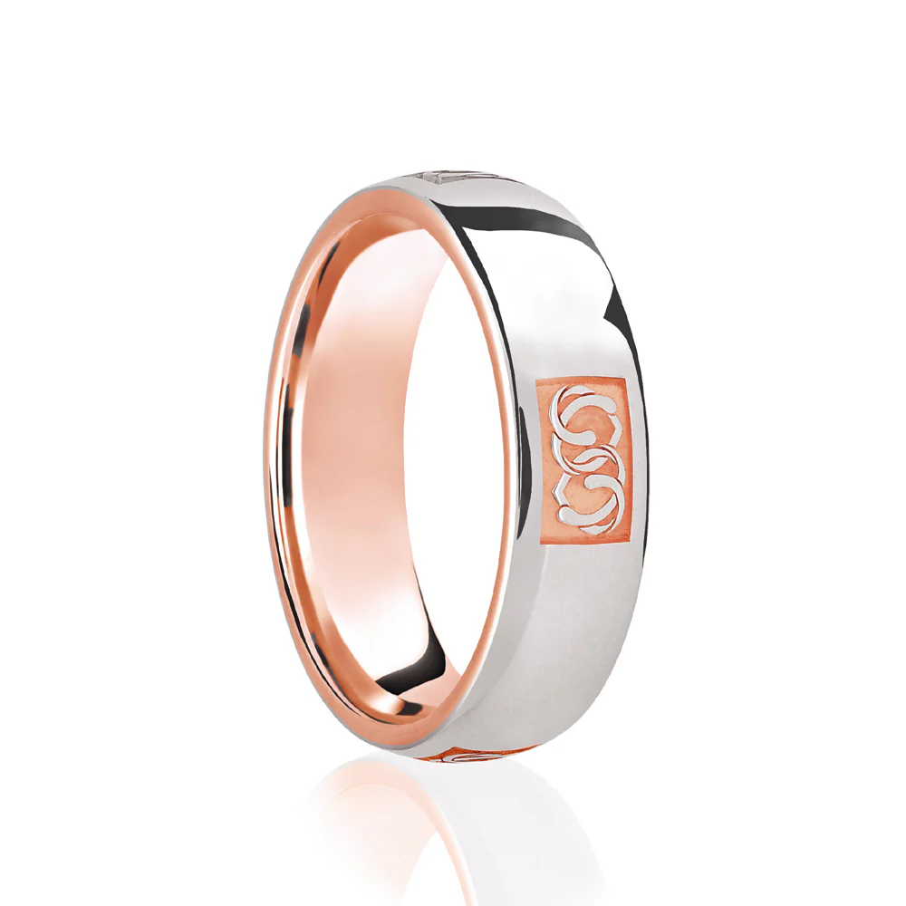 18ct Rose & White Court 5mm Celtic Laser Engraved Wedding Band