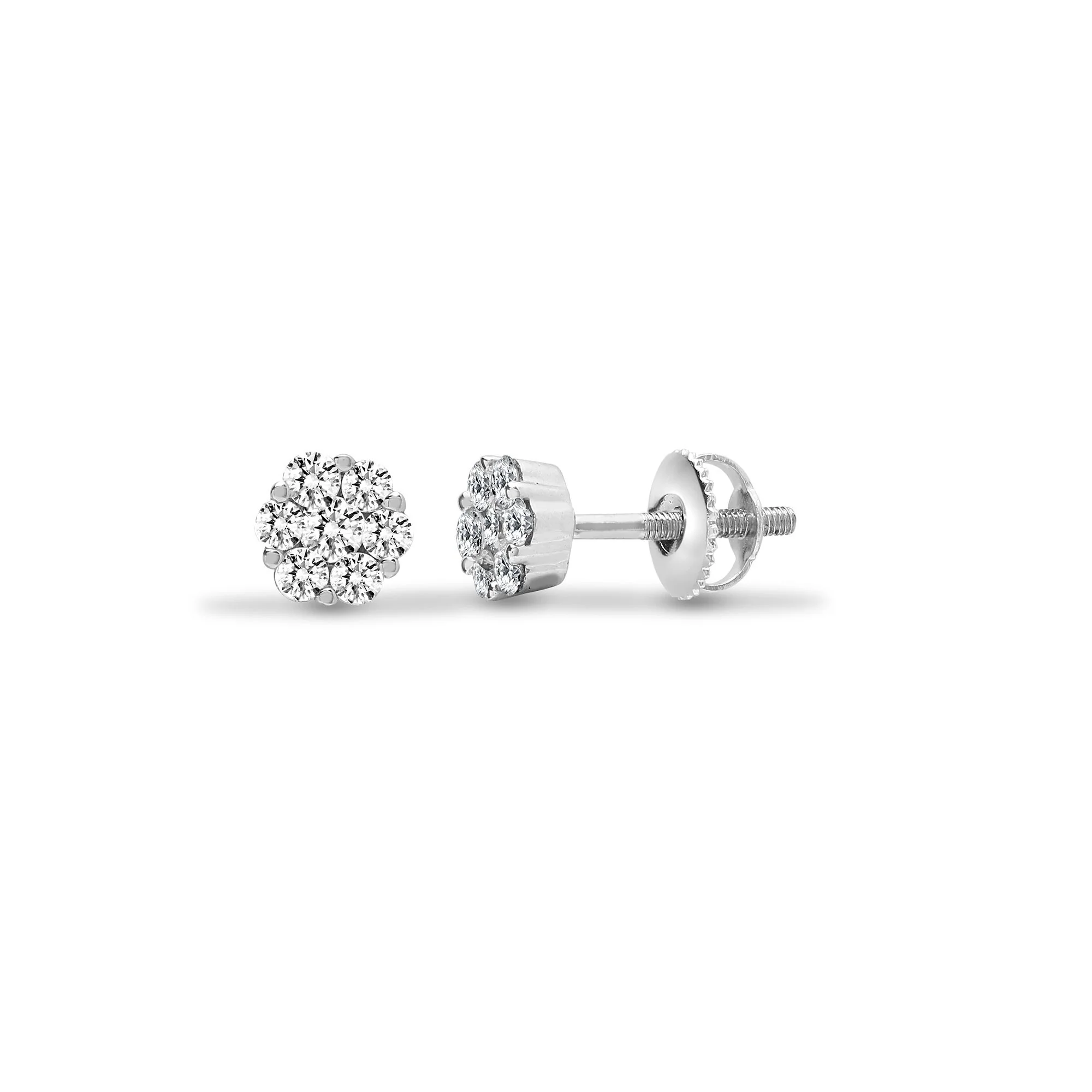 18ct White 0.50ct Natural Diamond 7 Stone Cluster Earrings