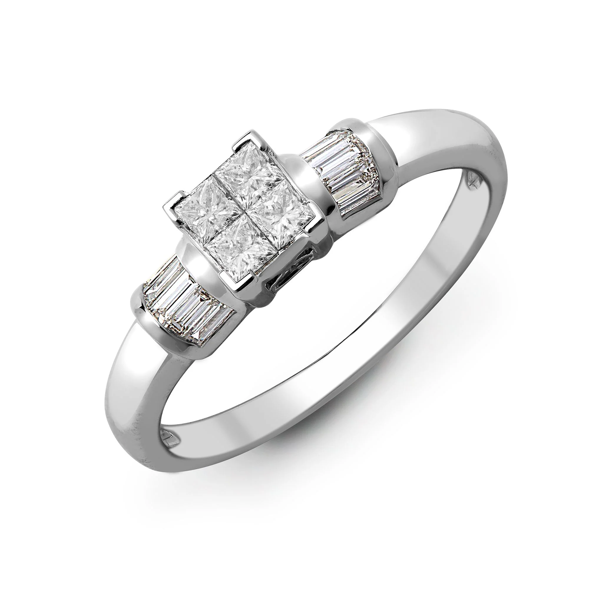 18ct White 0.58ct Natural Diamond Princess Cut & Baguette Ring