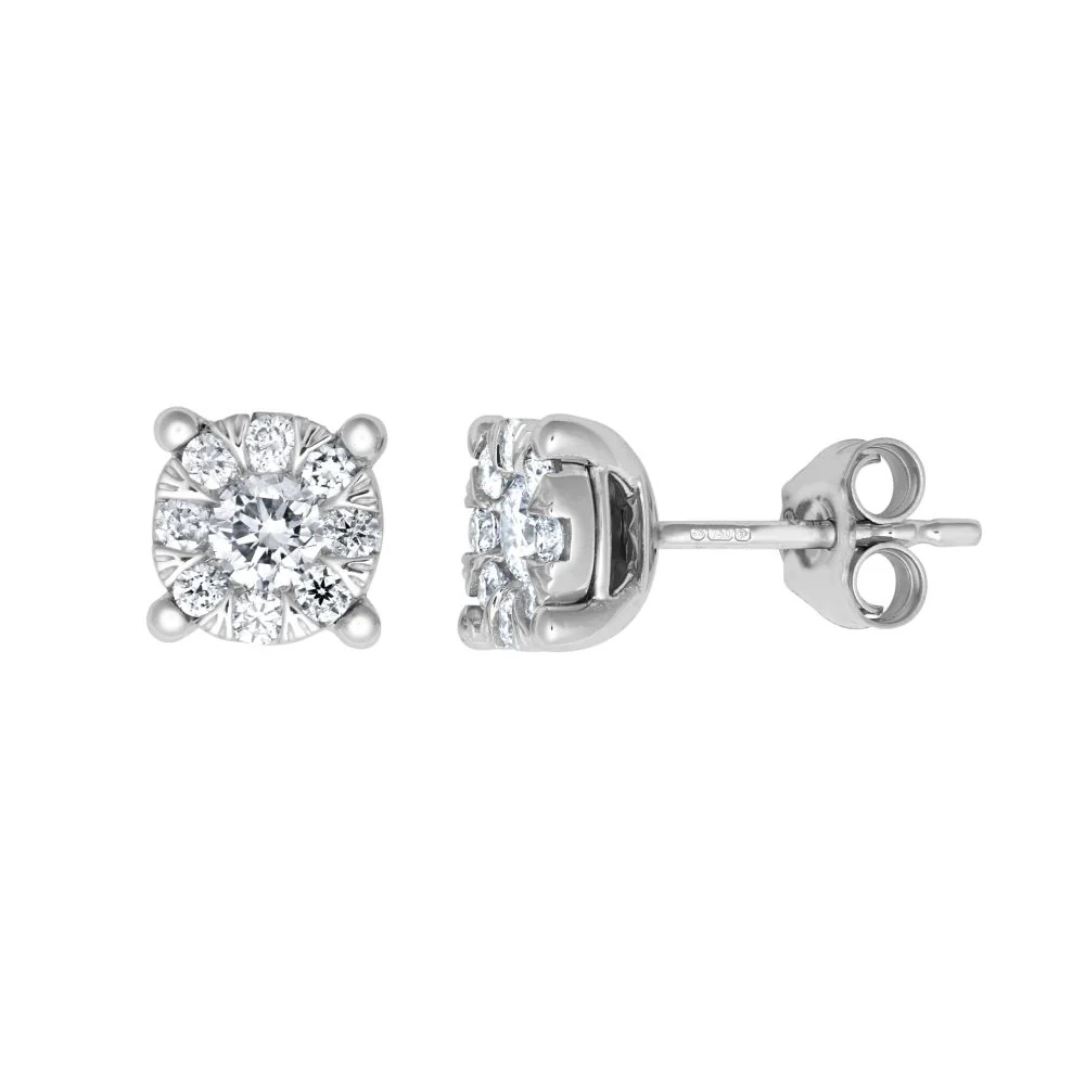 18ct White 0.66ct Natural Diamond 7 Stone Cluster Earrings