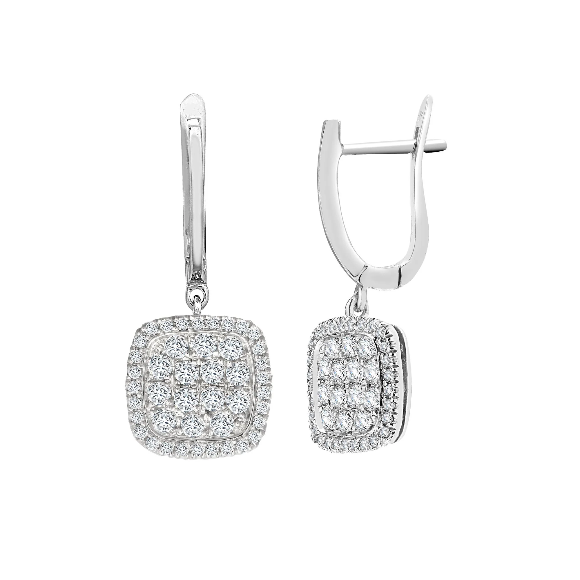 18ct White 1.10ct Natural Diamond Cluster Cushion Shape Earring