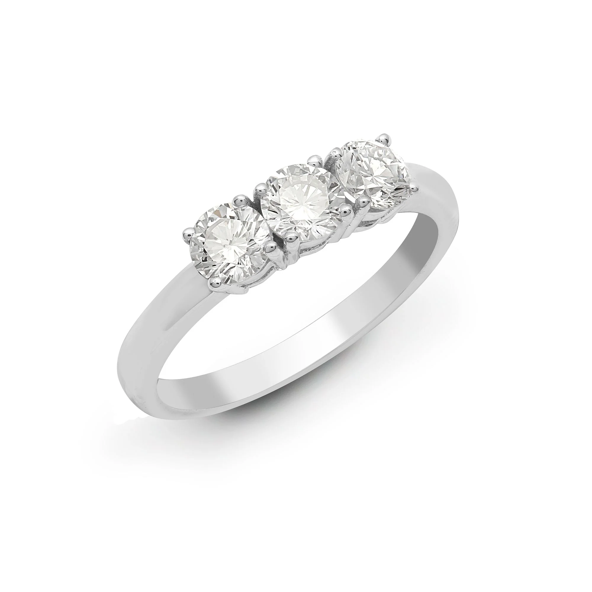 18ct White 1.25ct Natural Diamond Claw Set Trilogy Ring