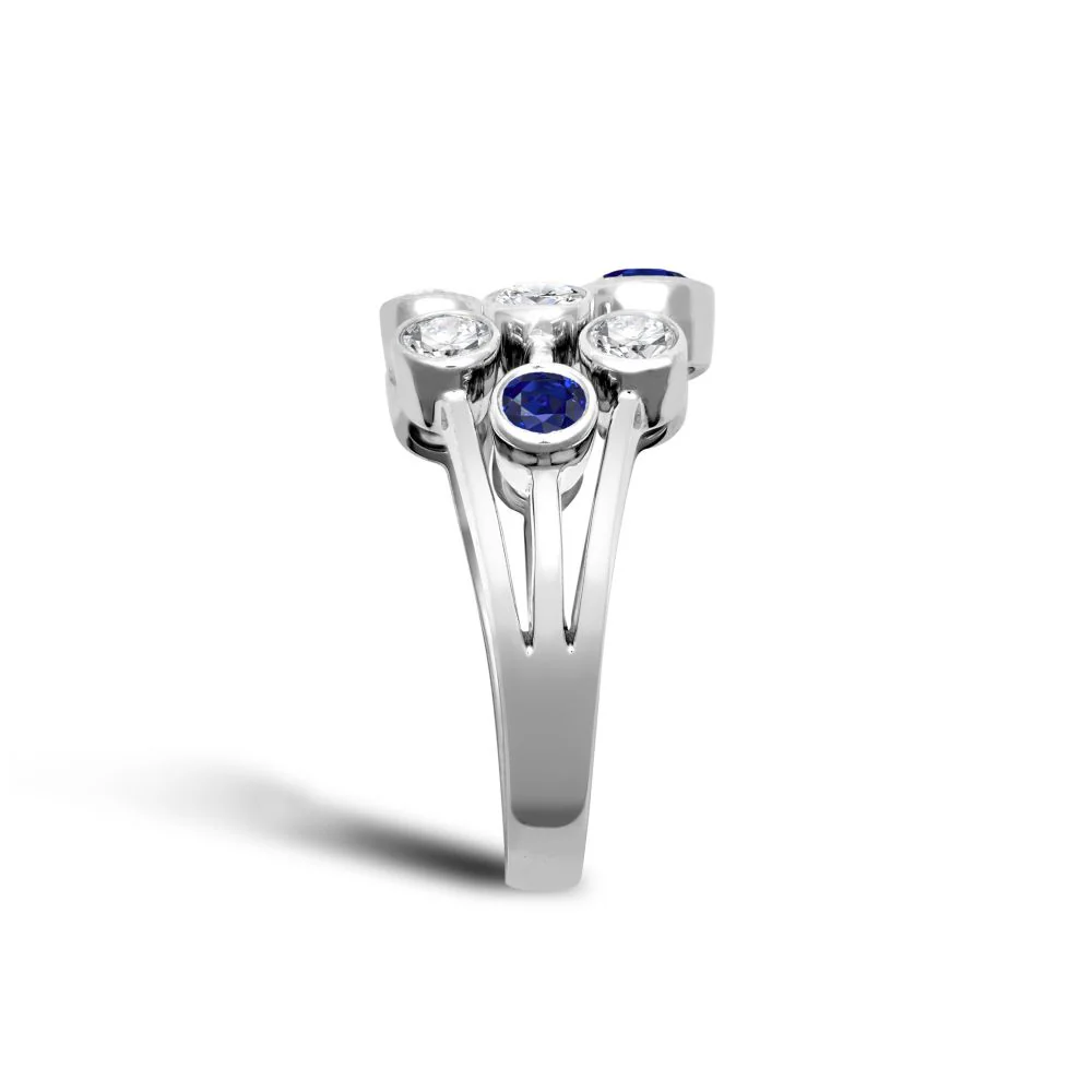 18ct White Gold 0.35cts Natural Diamond 0.89cts Sapphire 3 Row Bubble Ring - Image 3