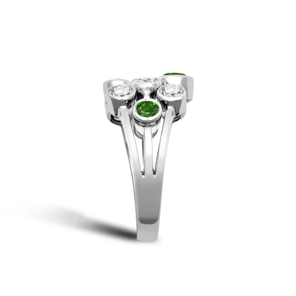 18ct White Gold 0.37cts Natural Diamond 0.71cts Emerald 3 Row Bubble Ring - Image 3