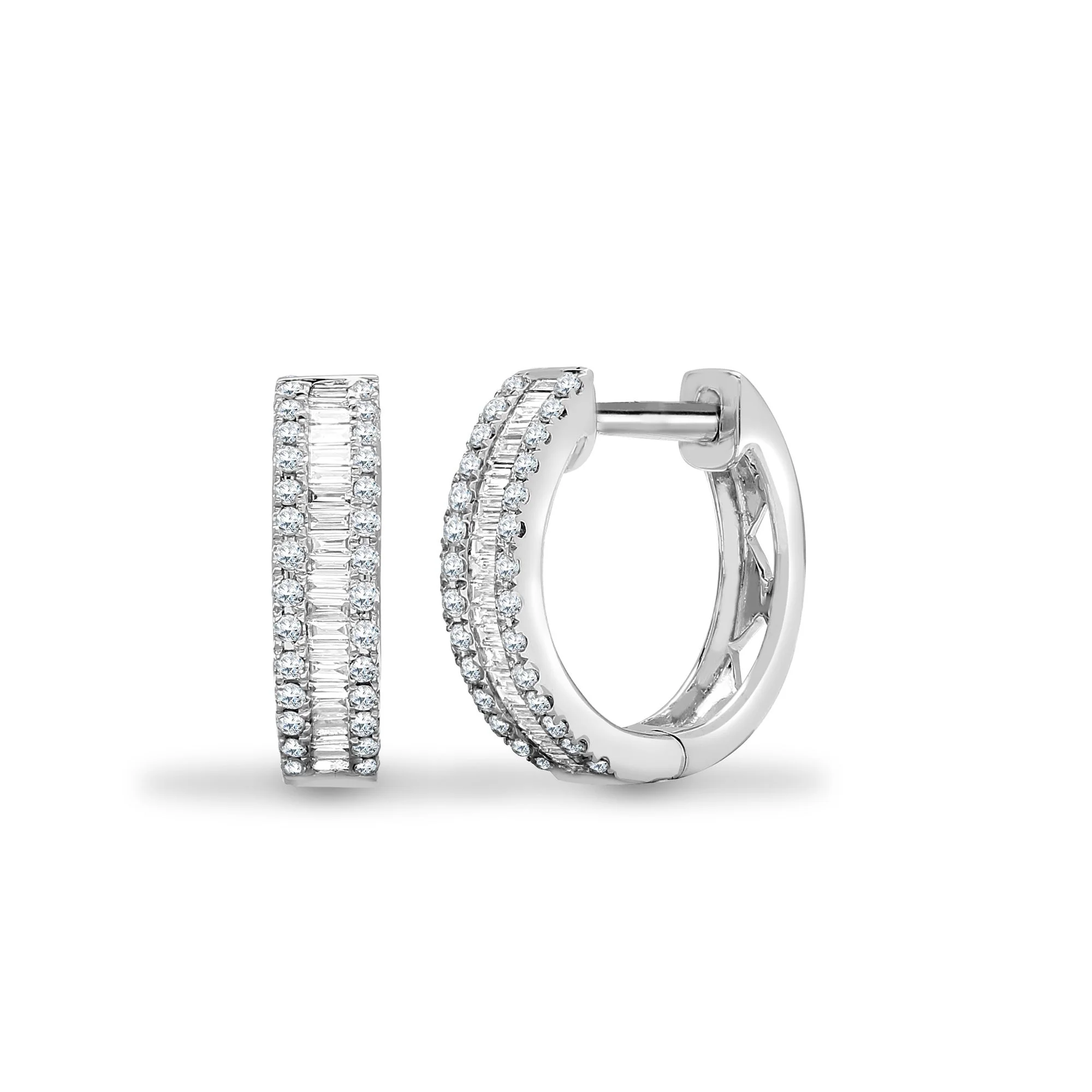 18ct White Gold 0.40ct Round & Baguette Natural Diamond Hoop Earring