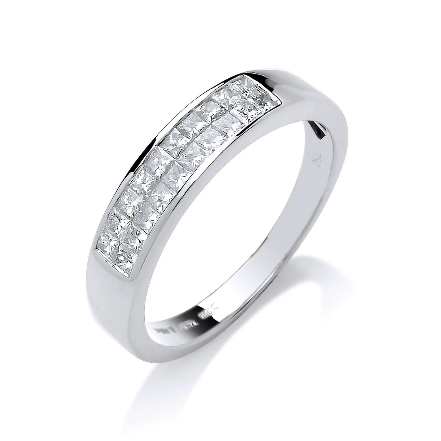 18ct White Gold 0.50ctw Princess Cut 2 Row Diamond Eternity Ring - 18ct Gold