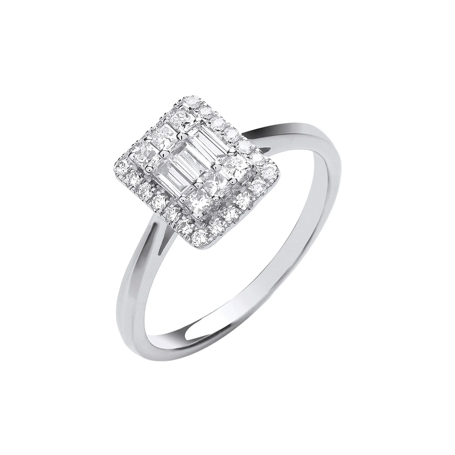 18ct White Gold 0.50ctw Rectangular Halo Style Ring - 18ct Gold