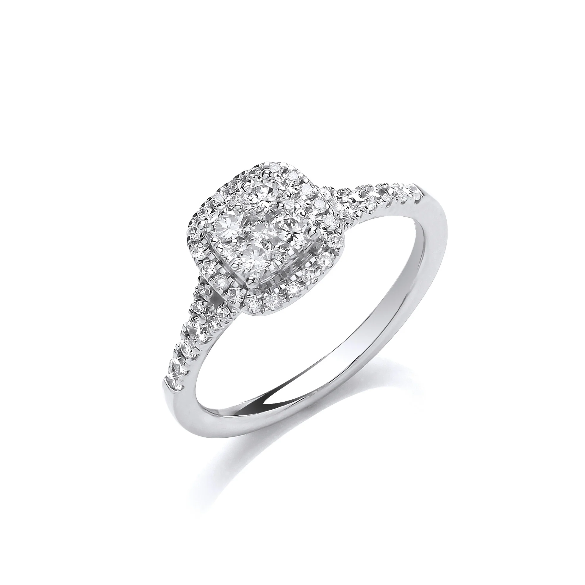 18ct White Gold 0.55ct Split Shoulder Halo Ring - 18ct Gold