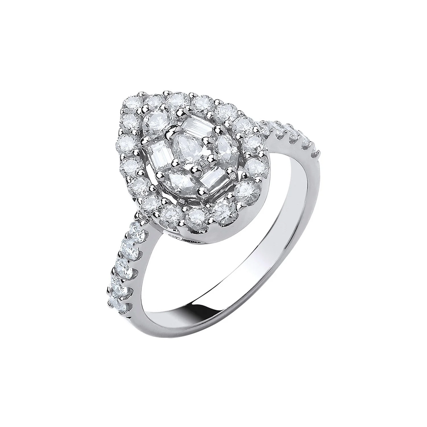 18ct White Gold 1.00ct Pear Shaped Diamond Ring - 18ct Gold