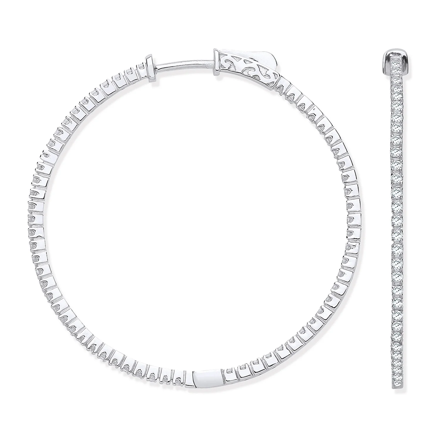 18ct White Gold 1.02ctw Diamond set Inside & Outside Hoop Earrings - 18ct Gold