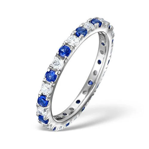 18ct White Gold Claw Set Full Eternity Ring Natural Diamond 0.50ct Sapphire 0.90ct G VS