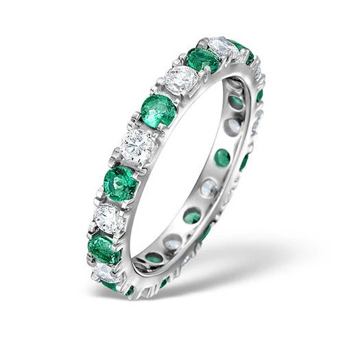 18ct White Gold Claw Set Full Eternity Ring Natural Diamond 1.00ct Emerald 1.10ct G VS