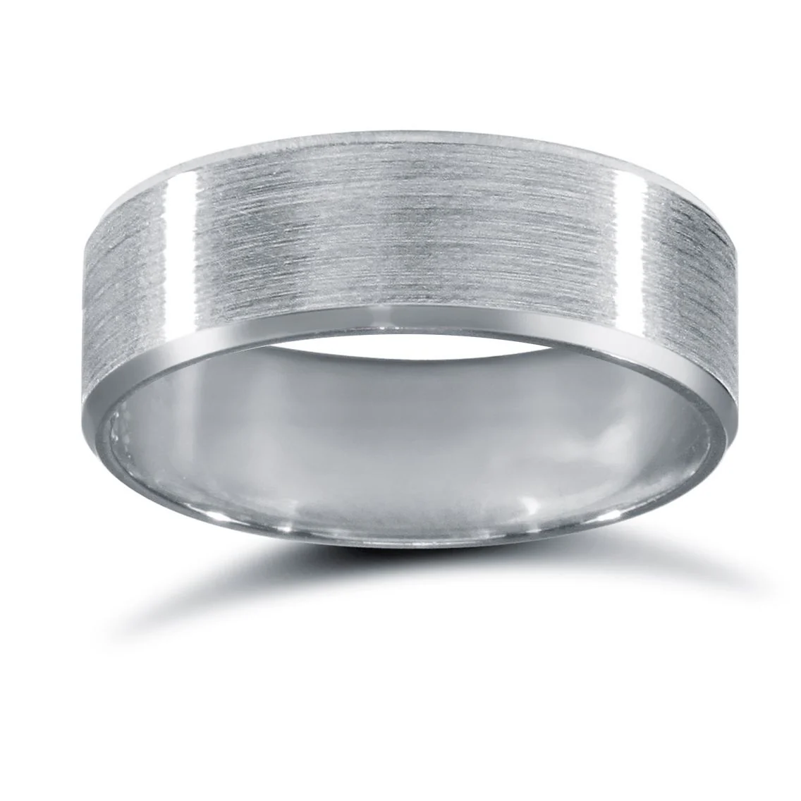 18ct White Gold Premium Weight Flat Court Profile Satin and Bevelled Edge Wedding Ring