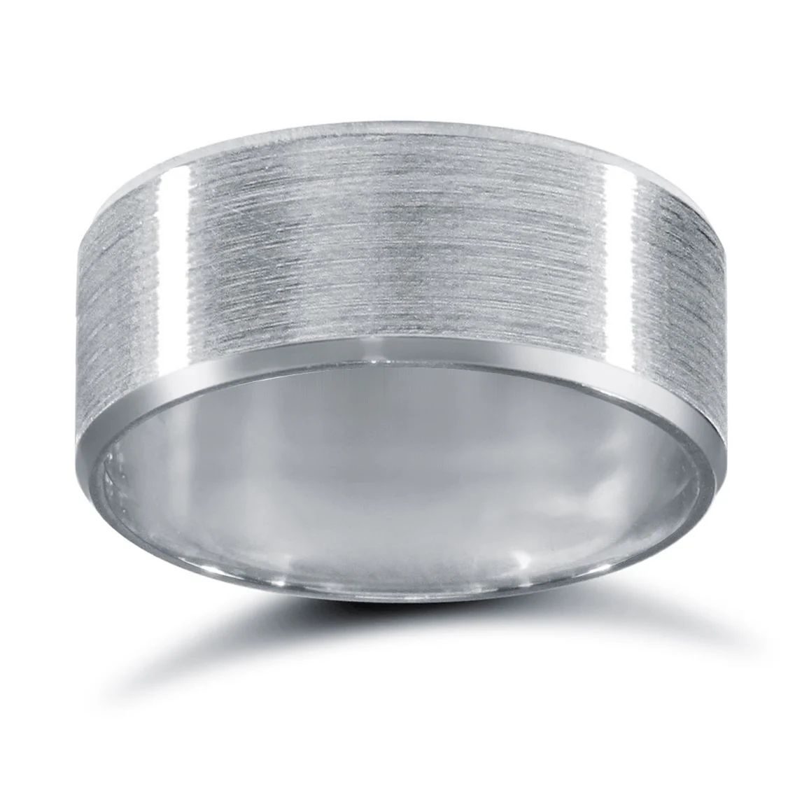 18ct White Gold Standard Weight Flat Court Profile Satin and Bevelled Edge Wedding Ring