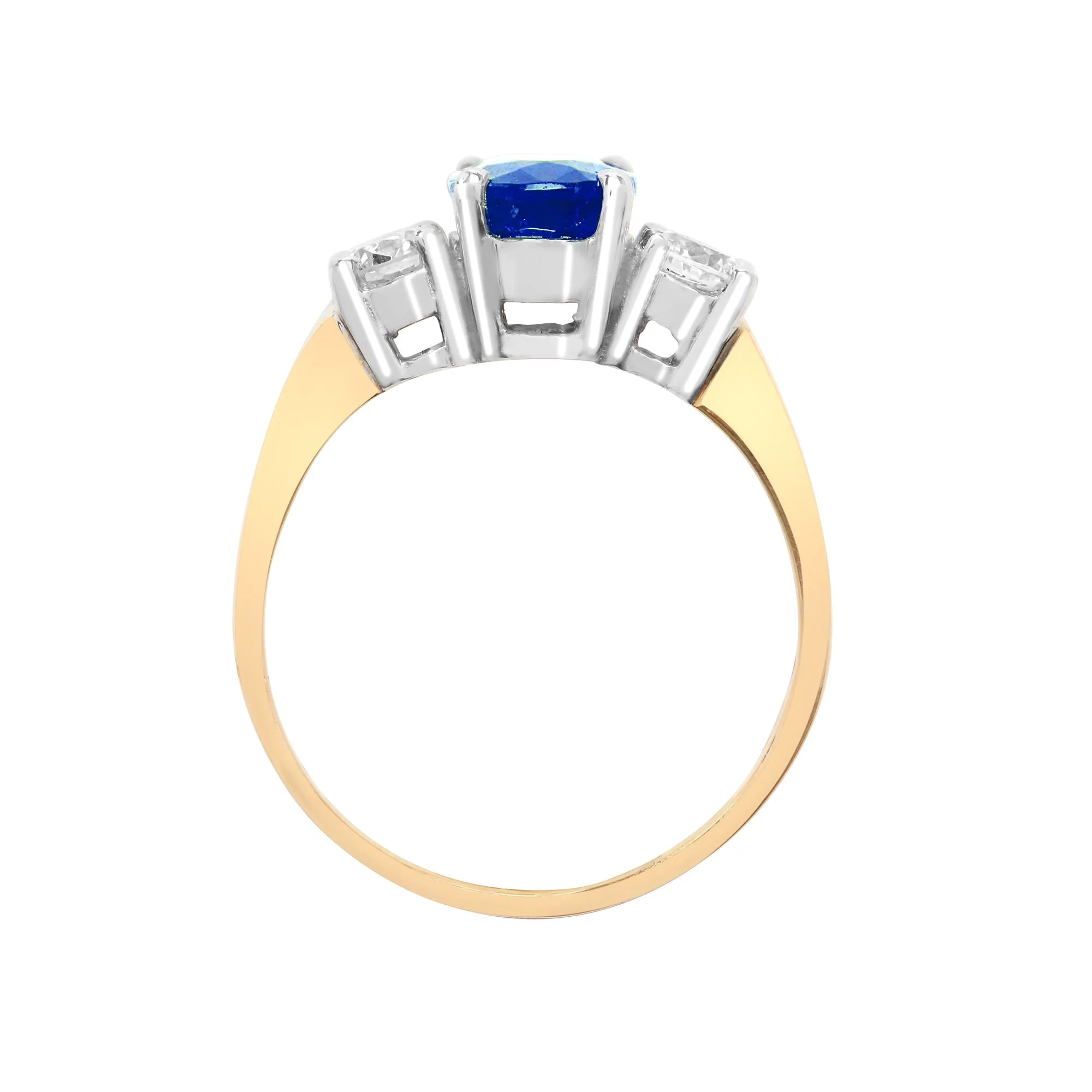 18ct Yellow Gold 3 Stone Natural Diamond And Sapphire Ring - Image 2