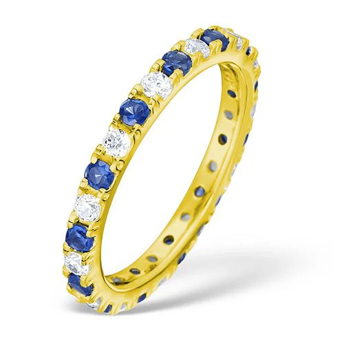 18ct Yellow Gold Claw Set Full Eternity Ring Natural Diamond 0.50ct Sapphire 0.90ct G VS